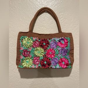Mexican traditional brown embriodered purse medium size